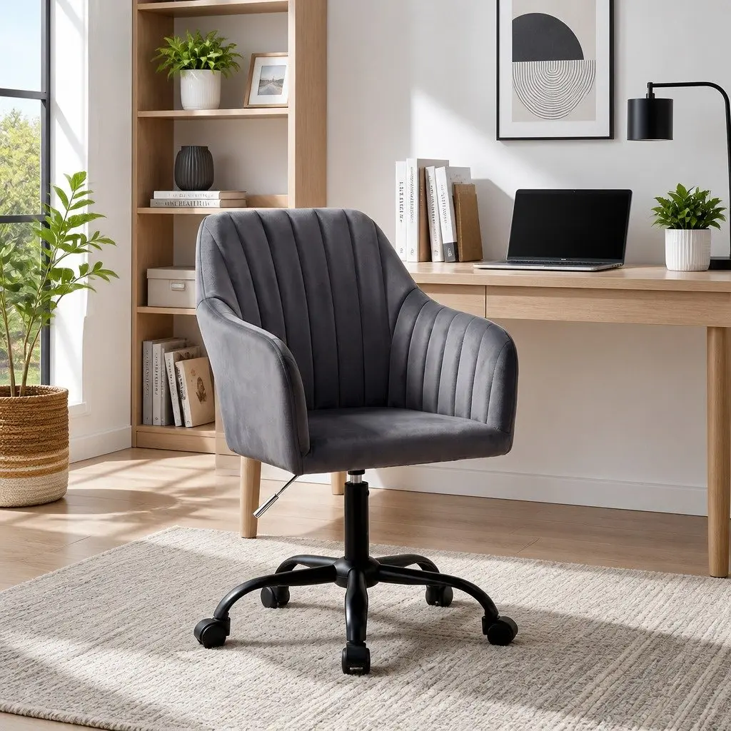Dark Grey Velvet Office Chair