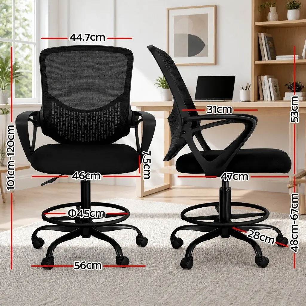Drafting Stool Mesh Office Chair Standing Desk Computer Seat Black Adjustable