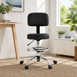 Office Drafting Chair Computer Standing Desk Ergonomic PU Swivel Black