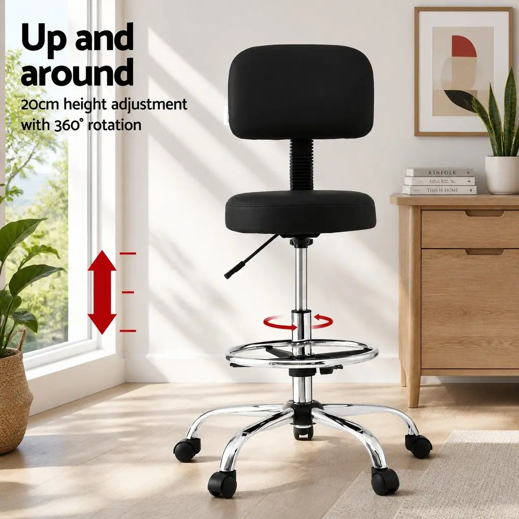 Office Drafting Chair Computer Standing Desk Ergonomic PU Swivel Black