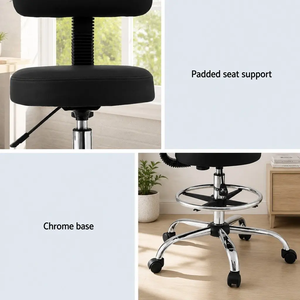 Office Drafting Chair Computer Standing Desk Ergonomic PU Swivel Black