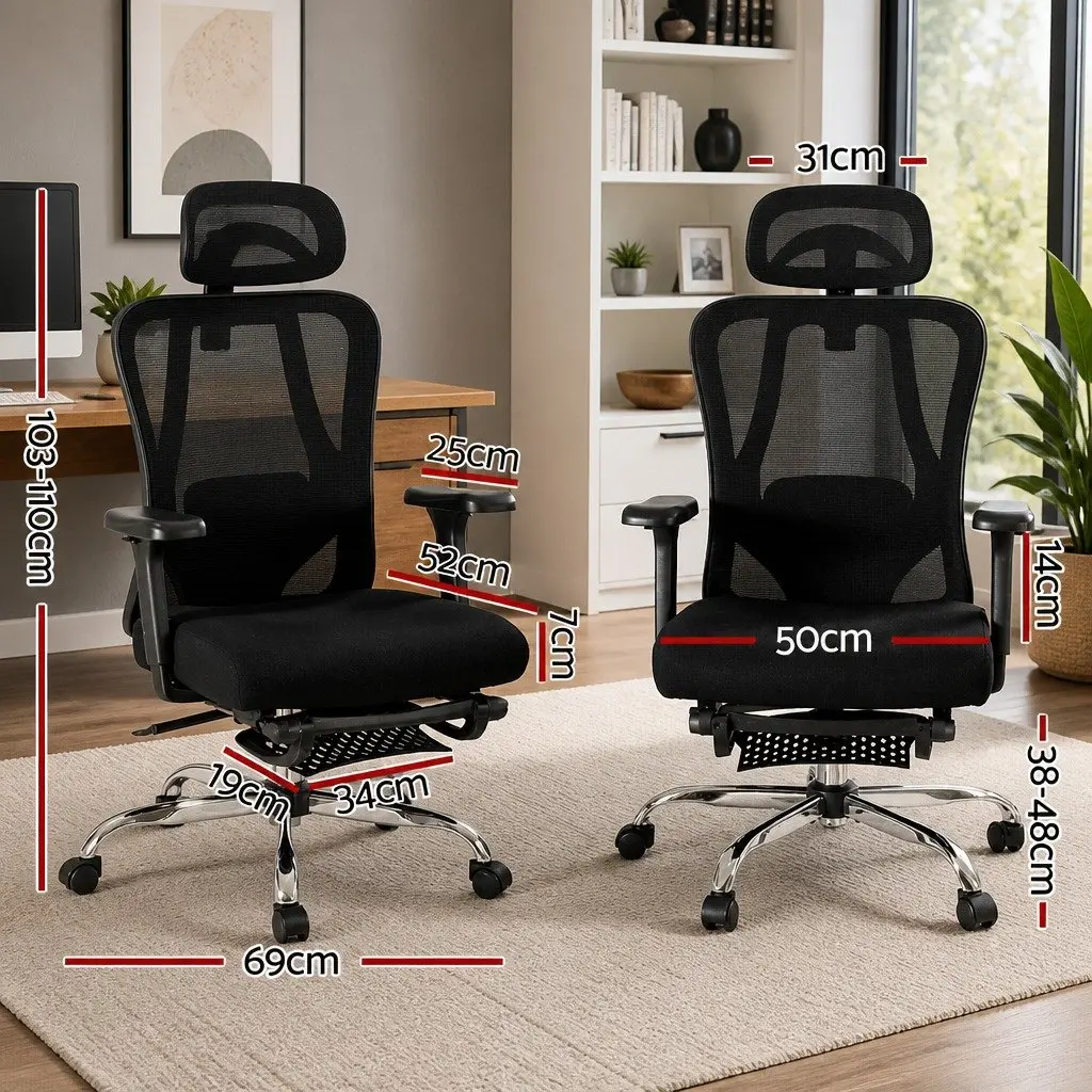 Ergonomic Mesh Office Chair for Home Office Black High Back Adjustable Lumbar Support with Footrest