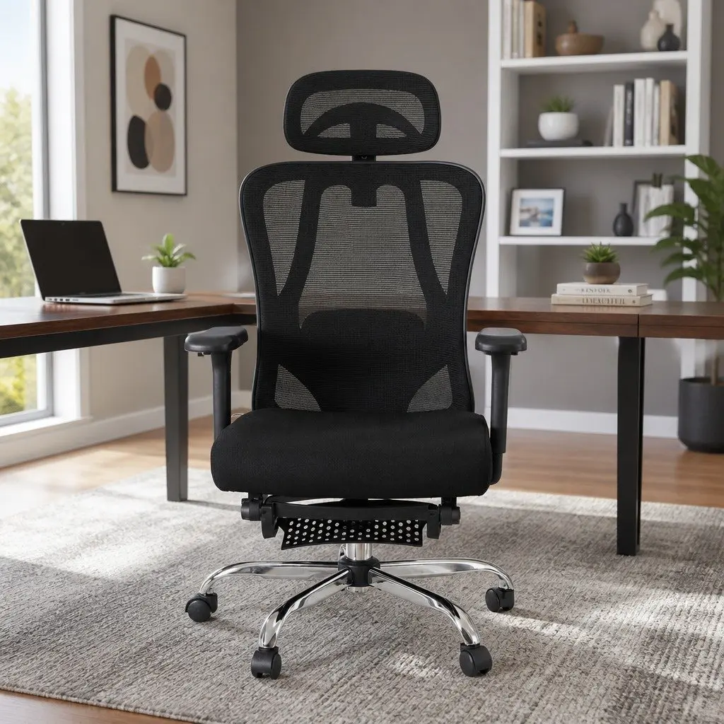 Ergonomic Mesh Office Chair for Home Office Black High Back Adjustable Lumbar Support with Footrest