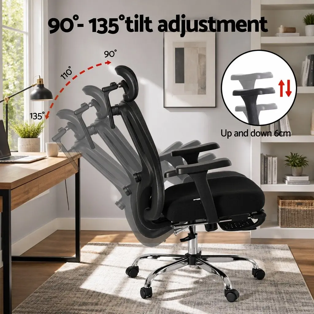 Ergonomic Mesh Office Chair for Home Office Black High Back Adjustable Lumbar Support with Footrest
