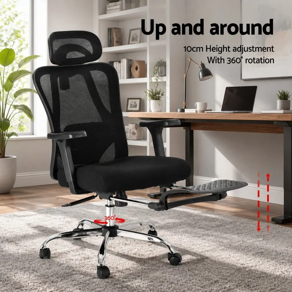 Ergonomic Mesh Office Chair for Home Office Black High Back Adjustable Lumbar Support with Footrest