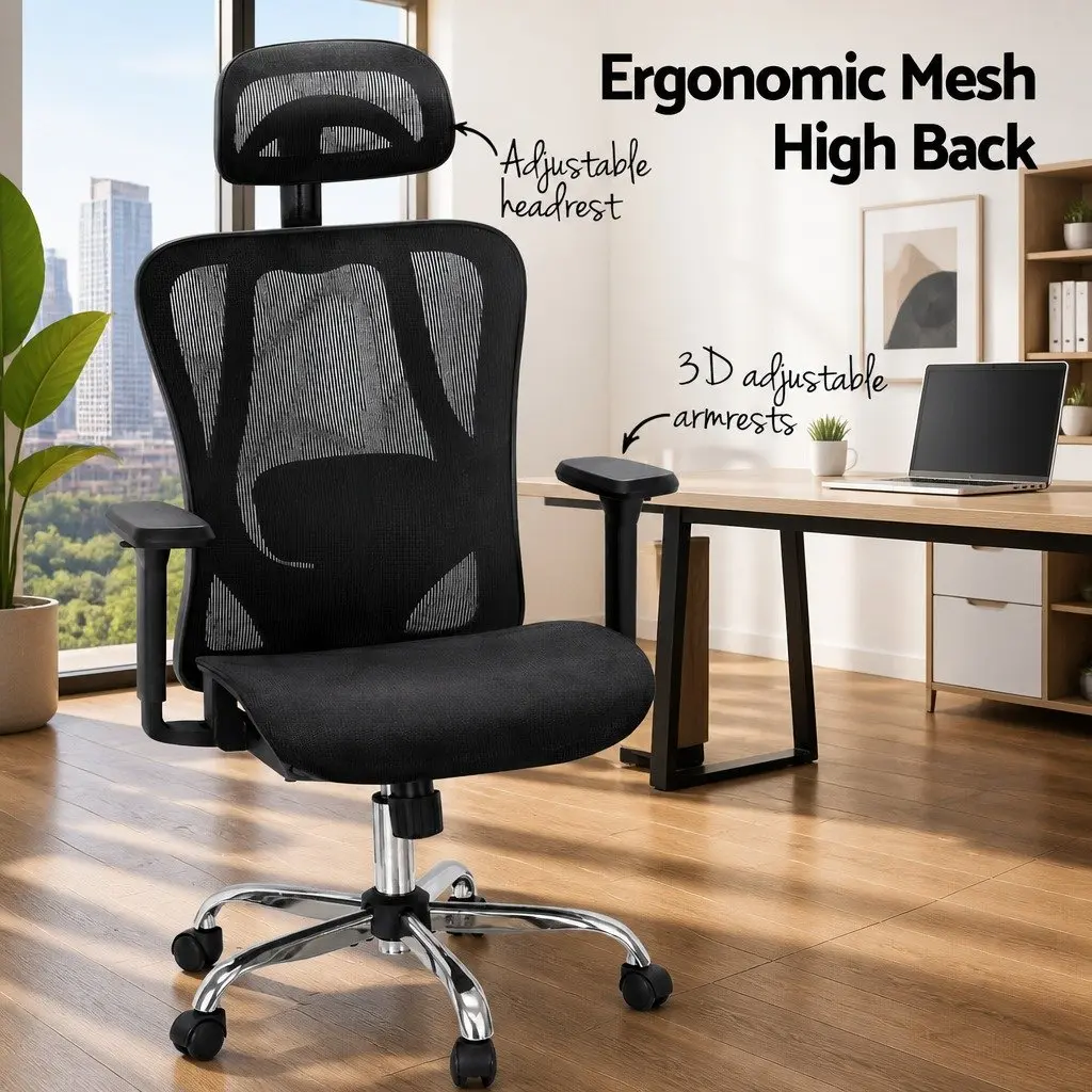 Ergonomic High Back Office Chair for Comfort and Support Adjustable Mesh Headrest Lumbar Support