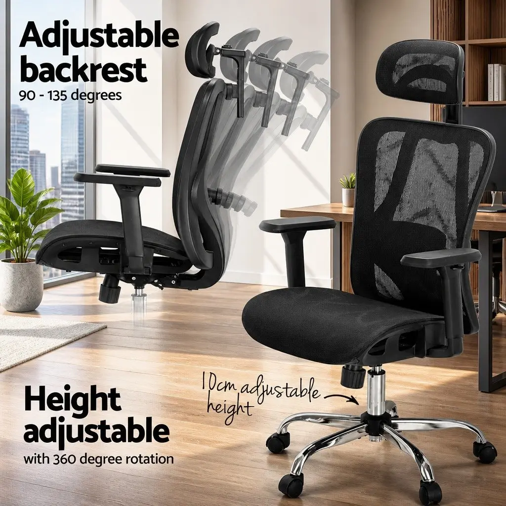 Ergonomic High Back Office Chair for Comfort and Support Adjustable Mesh Headrest Lumbar Support