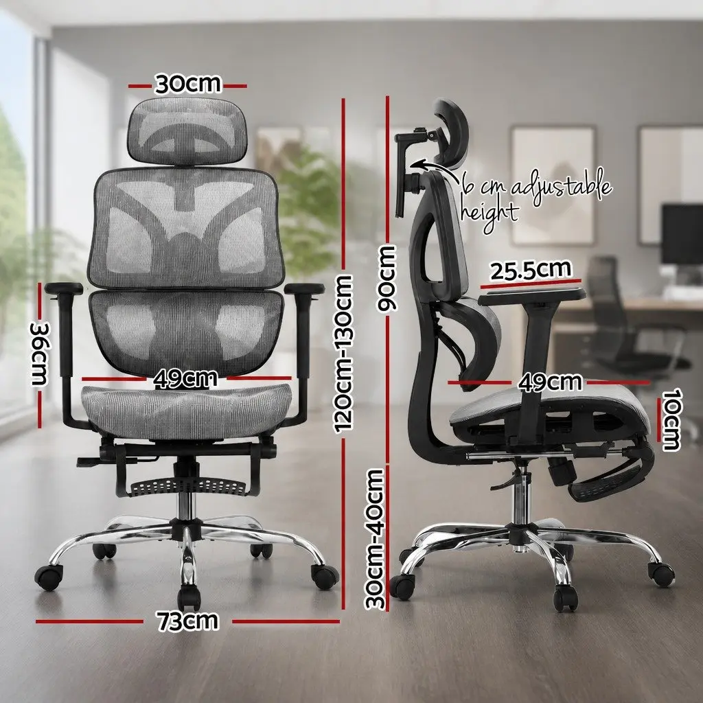 Ergonomic Office Chair for Home Office Grey High Back Mesh Adjustable Headrest