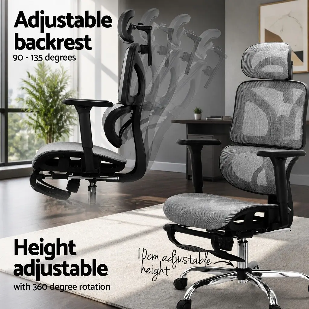 Ergonomic Office Chair for Home Office Grey High Back Mesh Adjustable Headrest