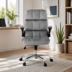 Office Chair Mid-Back Velvet Seat Gaming Computer Desk Armrest Grey Swivel