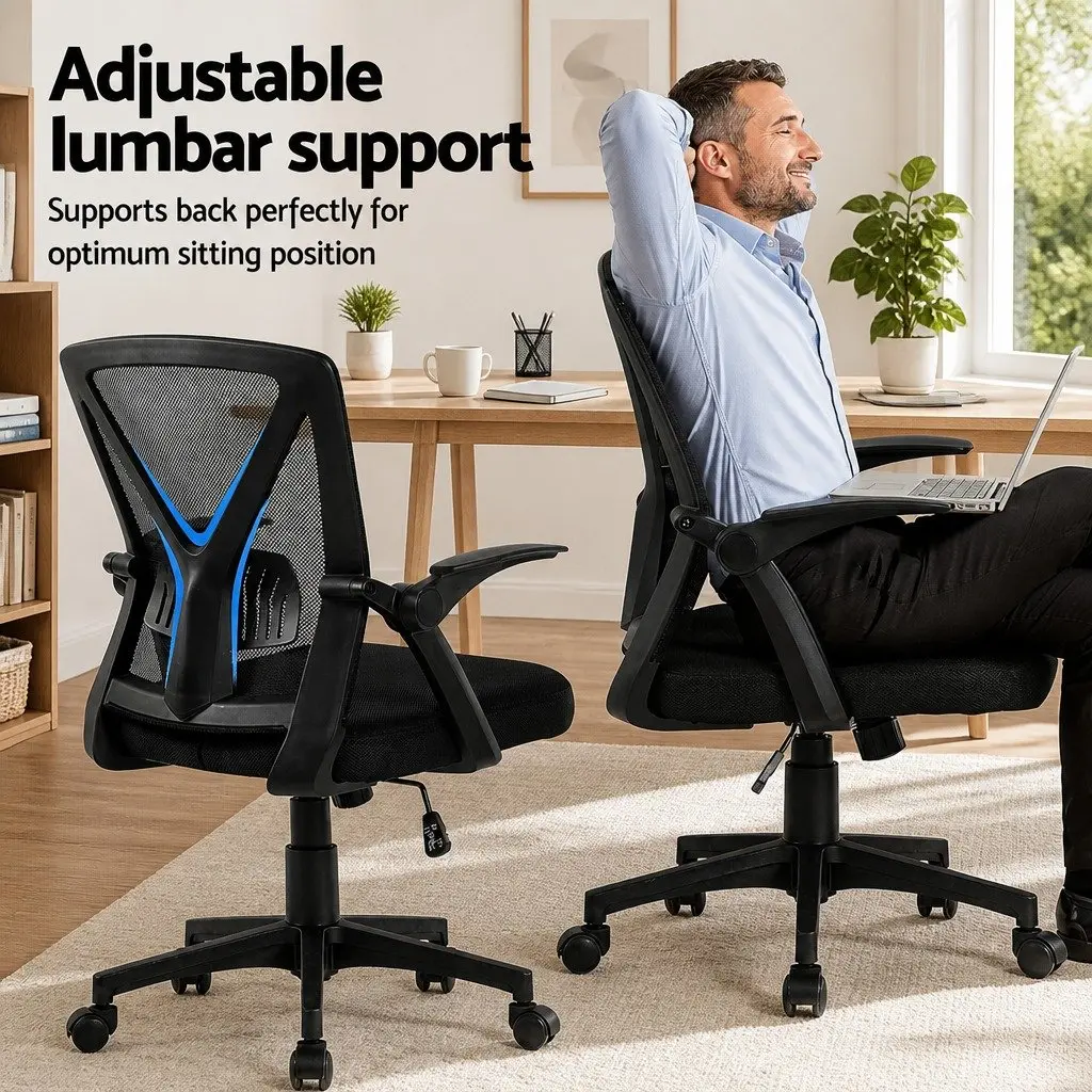 Mesh Office Chair Mid Back Black 2 Pack Ergonomic Adjustable Lumbar Support