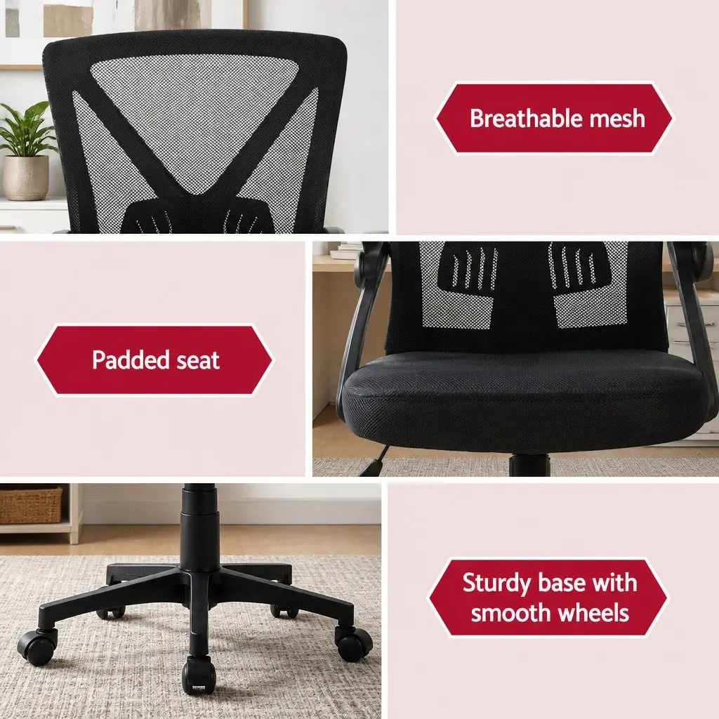 Mesh Office Chair Mid Back Black 2 Pack Ergonomic Adjustable Lumbar Support