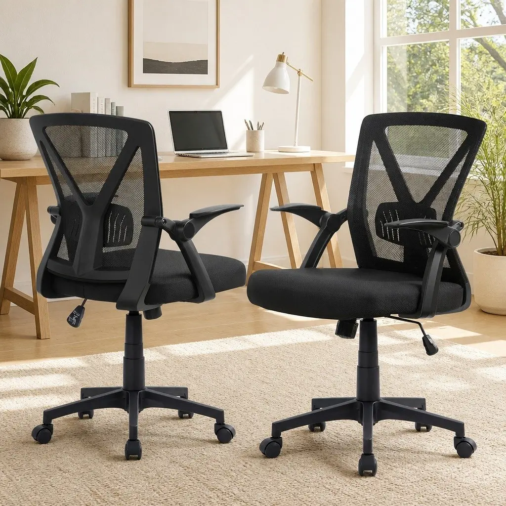 Mesh Office Chair Mid Back Black 2 Pack Ergonomic Adjustable Lumbar Support