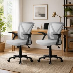 Mesh Office Chair Mid Back Grey Ergonomic Adjustable Height Lumbar Support