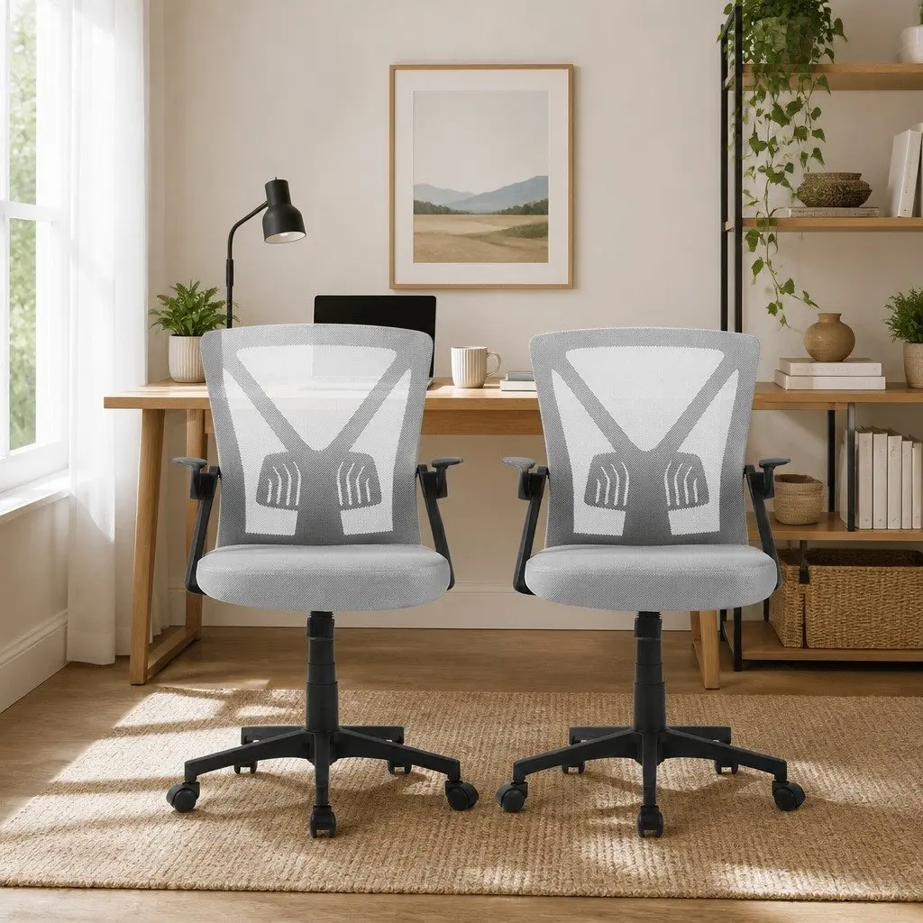 Mesh Office Chair for Office Grey Mid Back Adjustable Height with Lumbar Support
