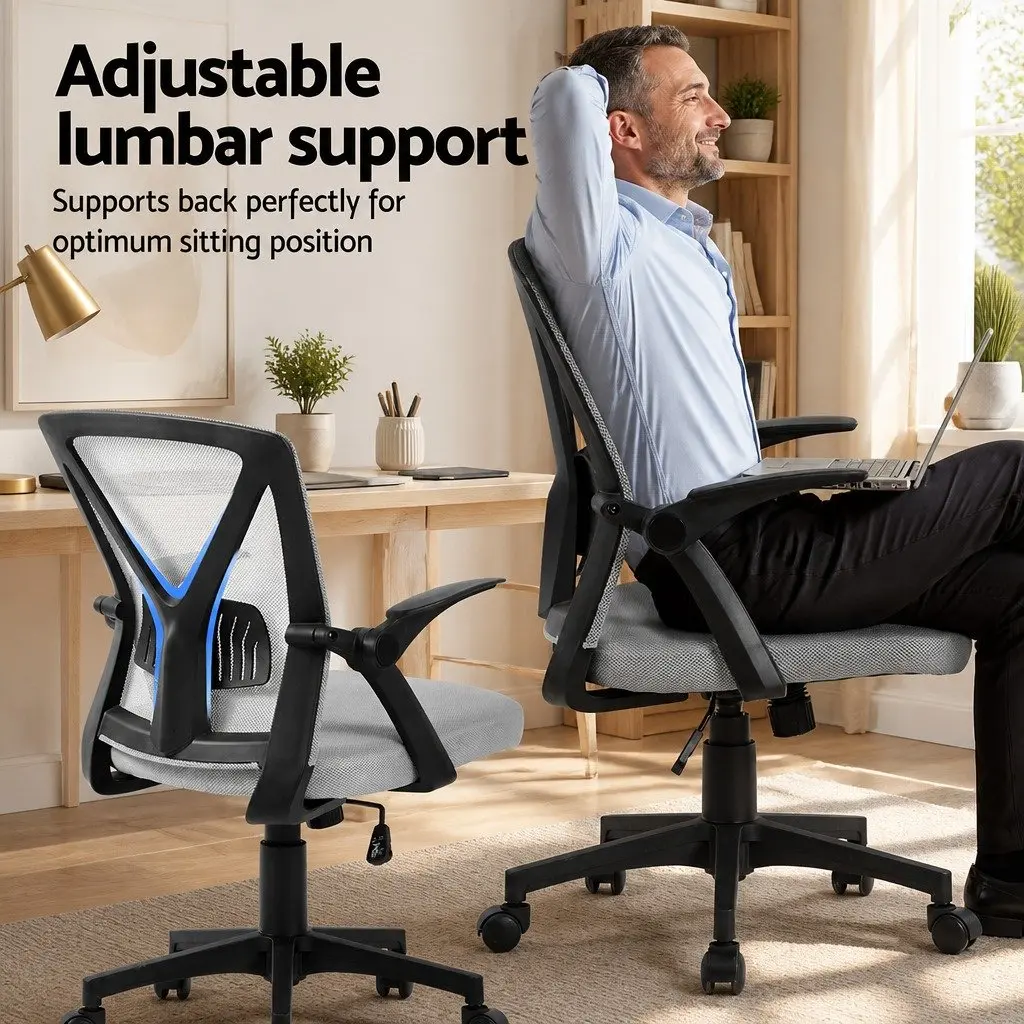 Mesh Office Chair for Office Grey Mid Back Adjustable Height with Lumbar Support