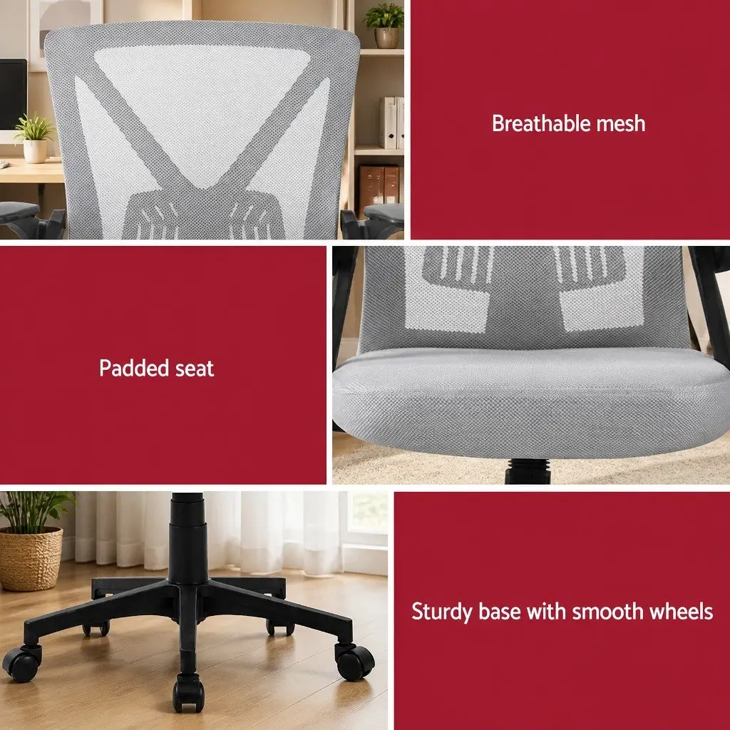 Mesh Office Chair for Office Grey Mid Back Adjustable Height with Lumbar Support