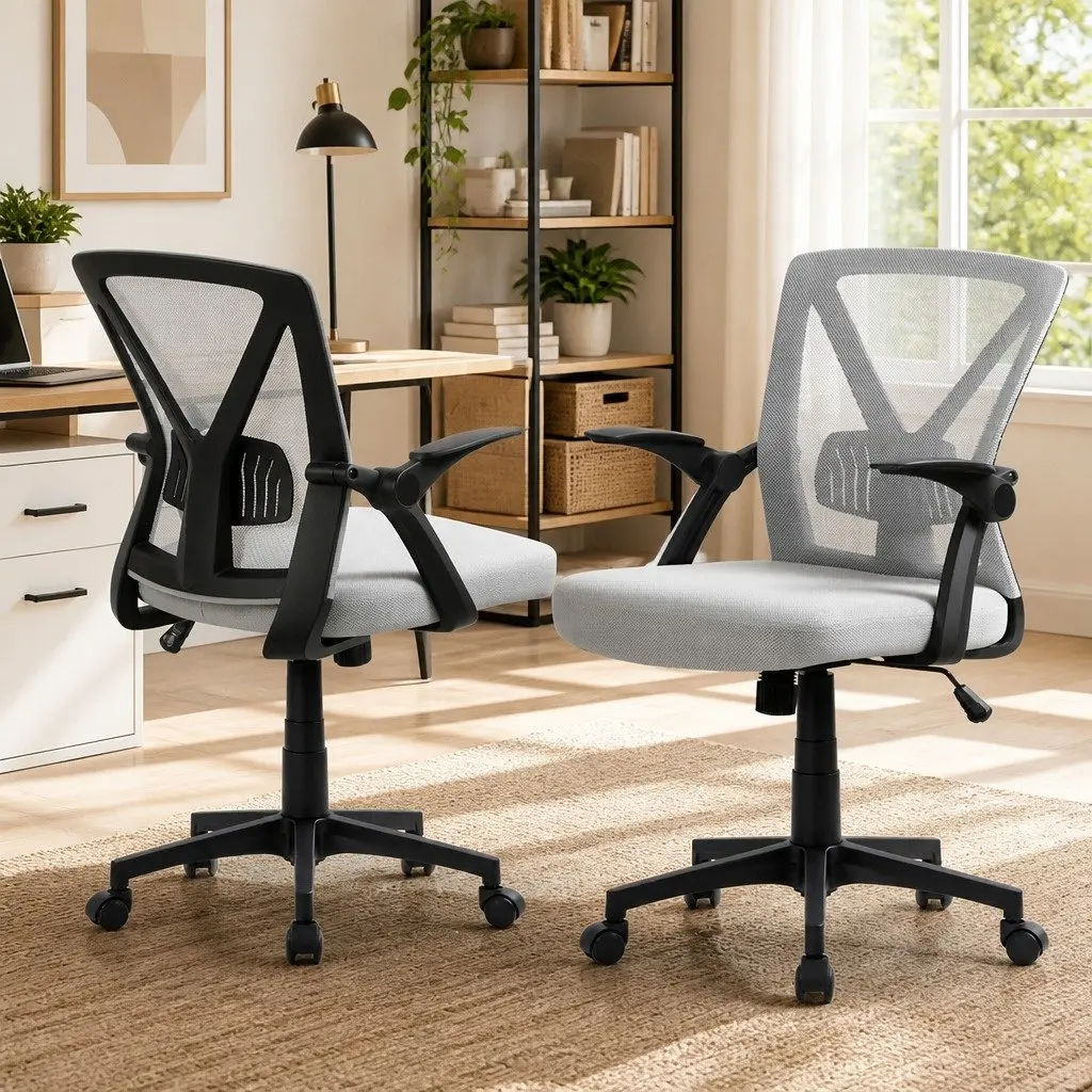 Mesh Office Chair for Office Grey Mid Back Adjustable Height with Lumbar Support