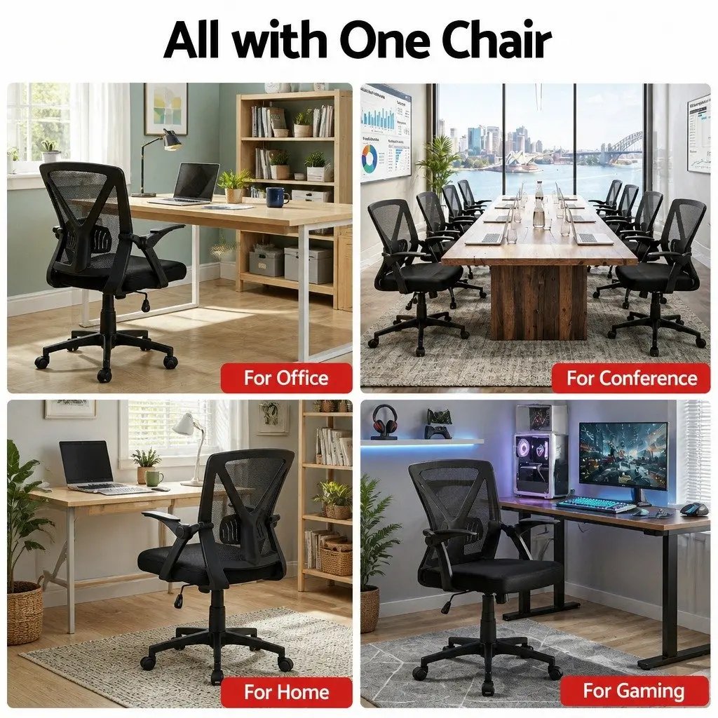 Mesh Office Chair Mid Back Black Adjustable Lumbar Support Ergonomic Computer