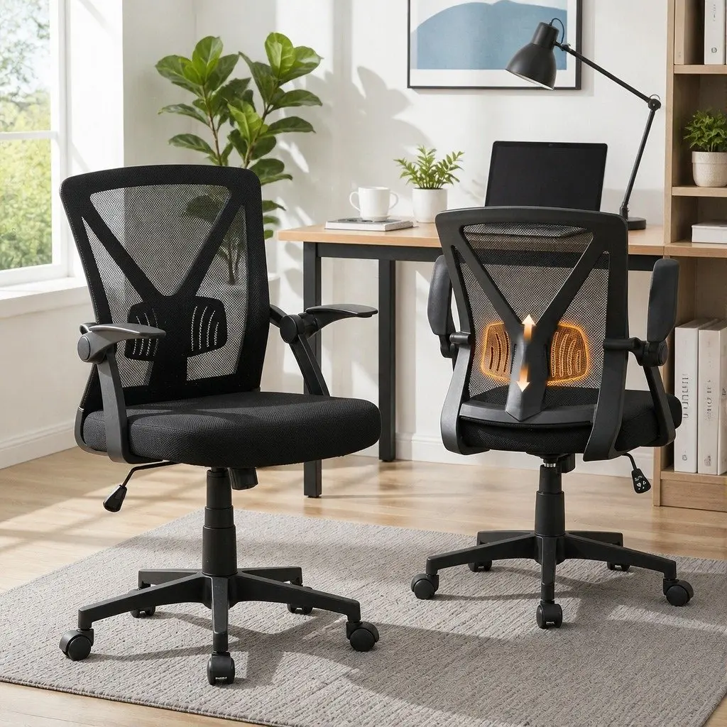 Mesh Office Chair Mid Back Black Adjustable Lumbar Support Ergonomic Computer