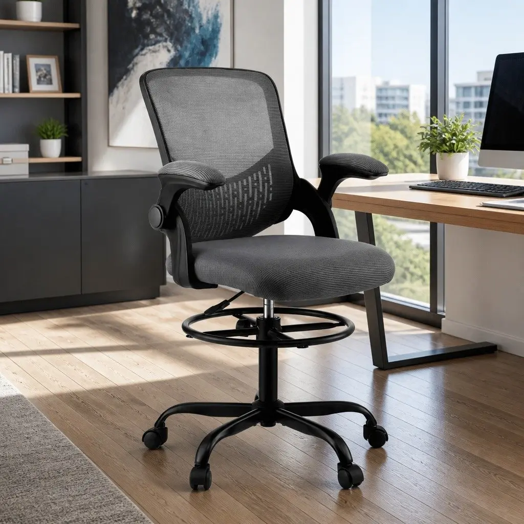 Drafting Chair with Mesh Back and Adjustable Height