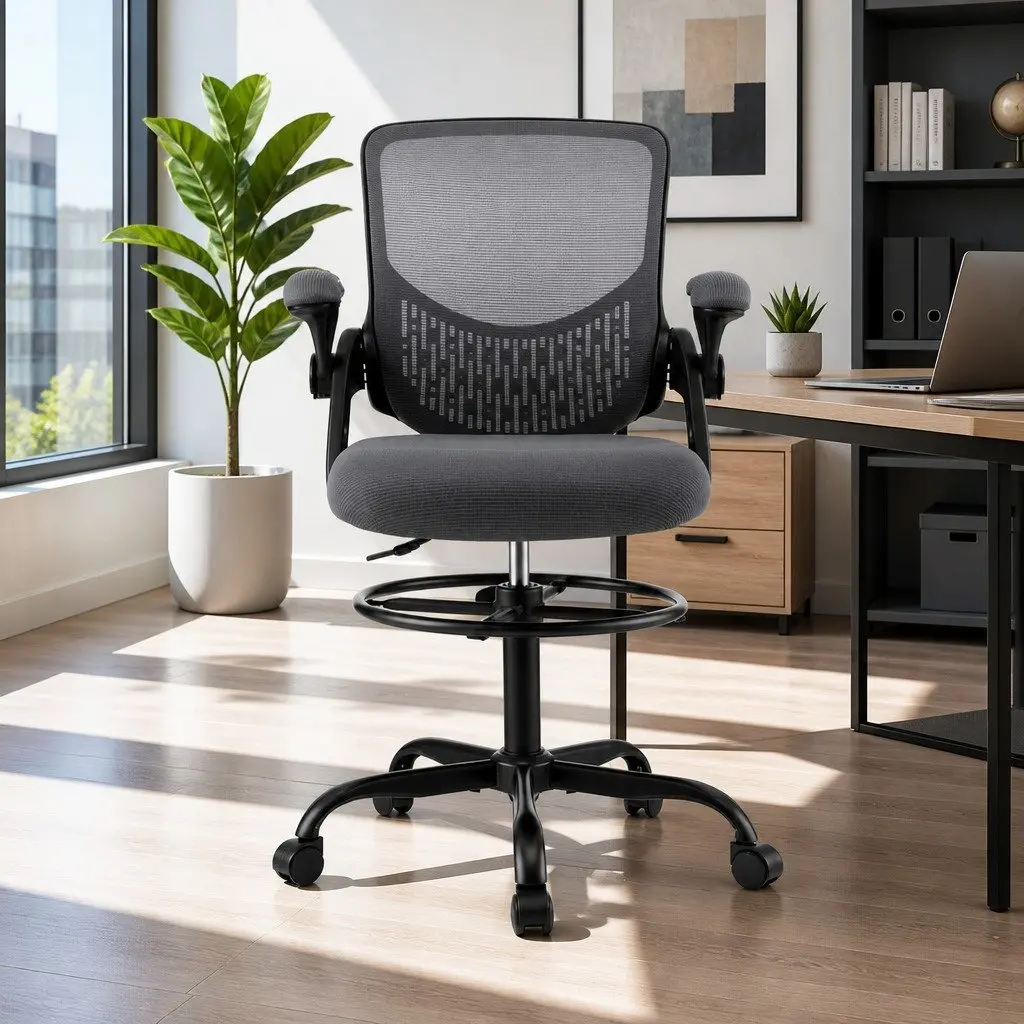 Drafting Chair with Mesh Back and Adjustable Height