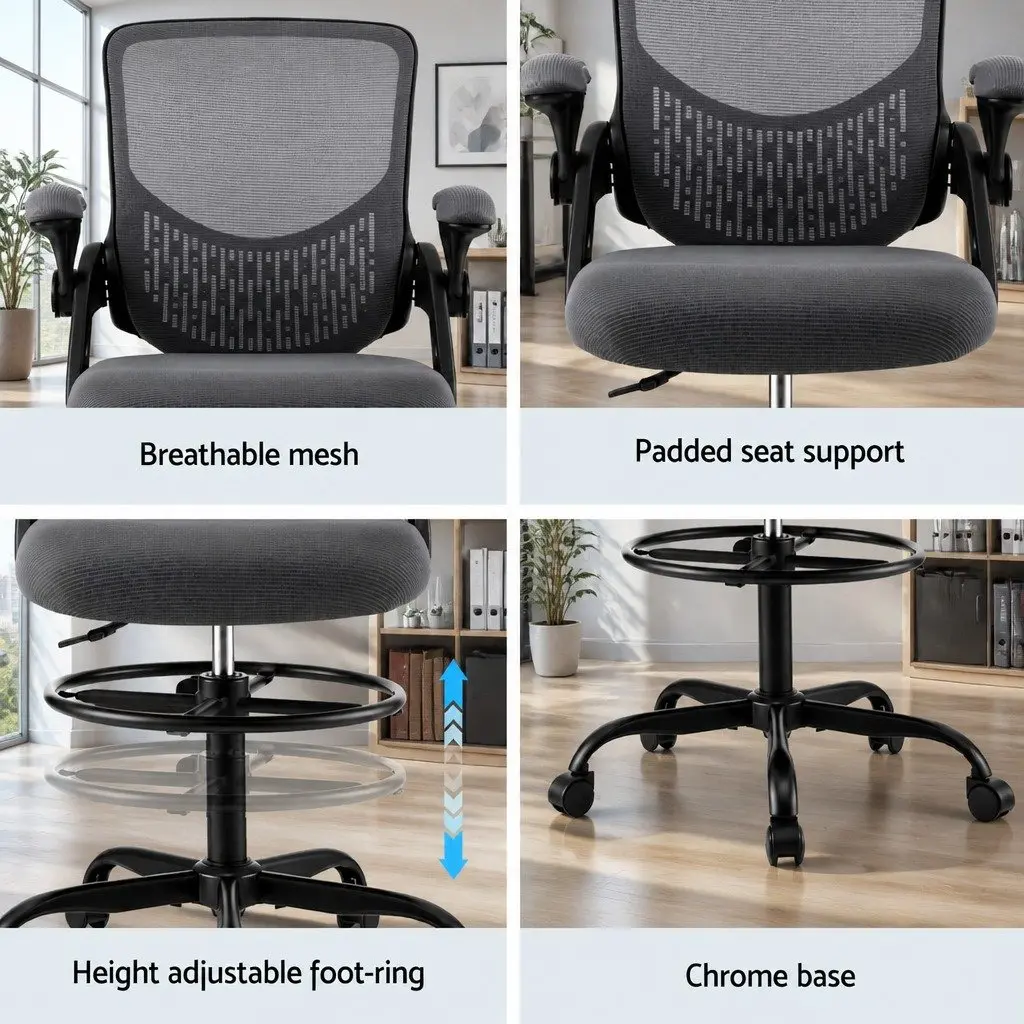 Drafting Chair with Mesh Back and Adjustable Height