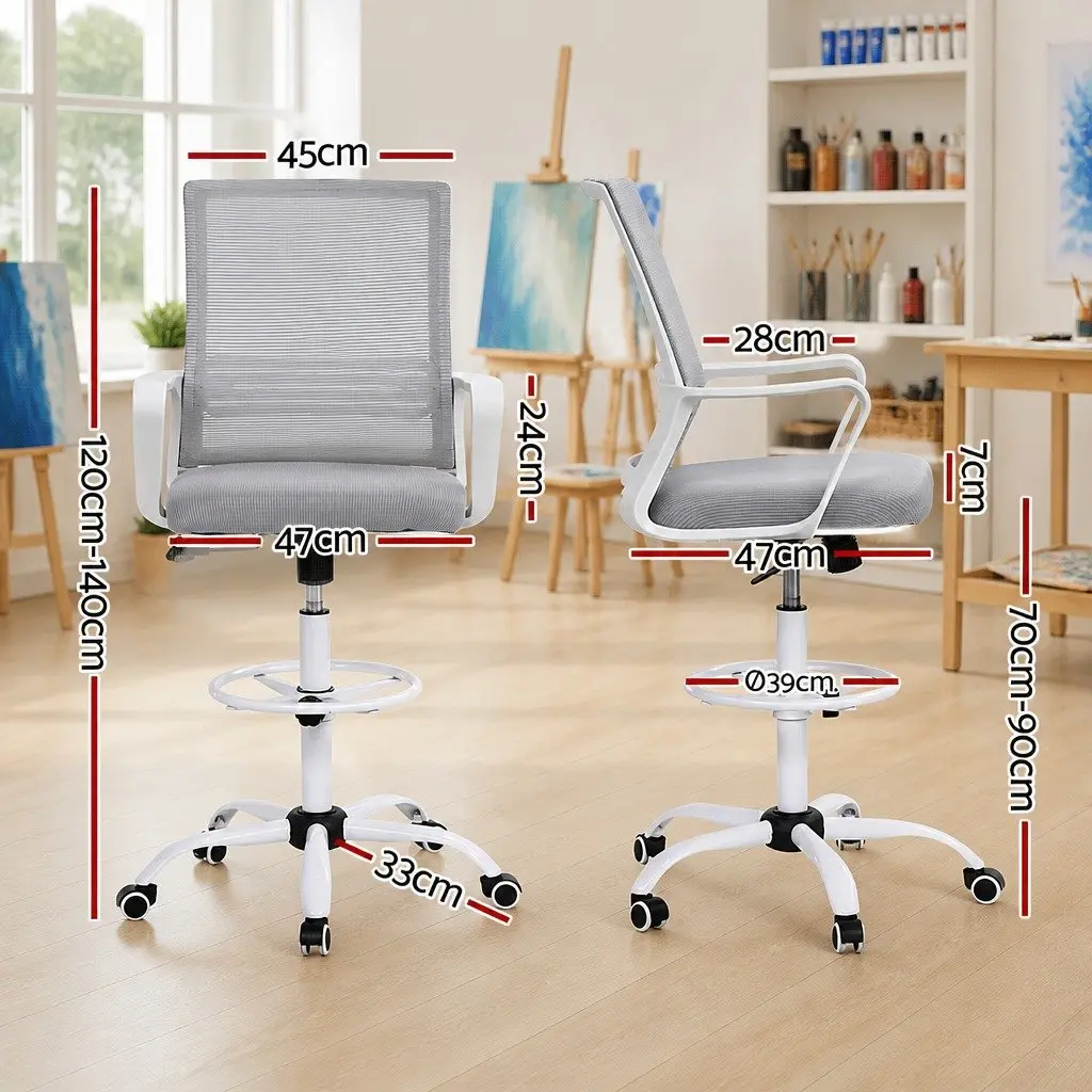Office Drafting Chair Mesh Stool Height Adjustable Computer Desk Seat White