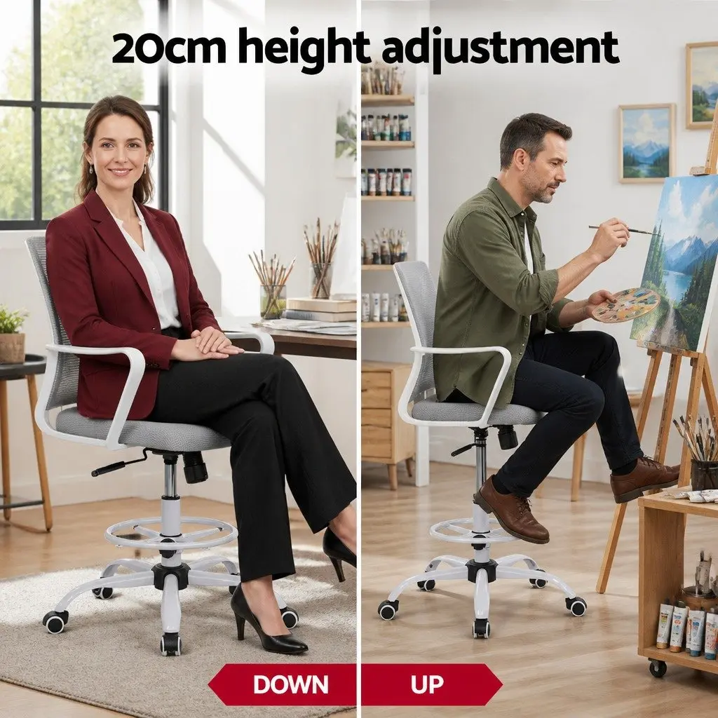 Office Drafting Chair Mesh Stool Height Adjustable Computer Desk Seat White