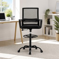 Office Drafting Chair Mesh Computer Desk Stool Swivel Height Adjustable Black