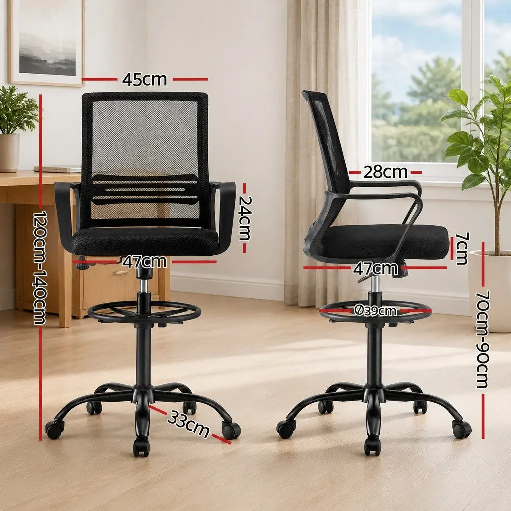 Black Adjustable Drafting Chair with Chrome Base and Mesh Seating