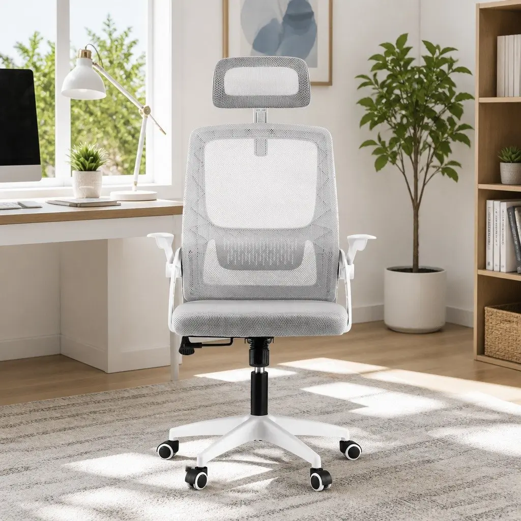 Ergonomic Office Chair High-Back Computer Desk Chair Adjustable Headrest Grey