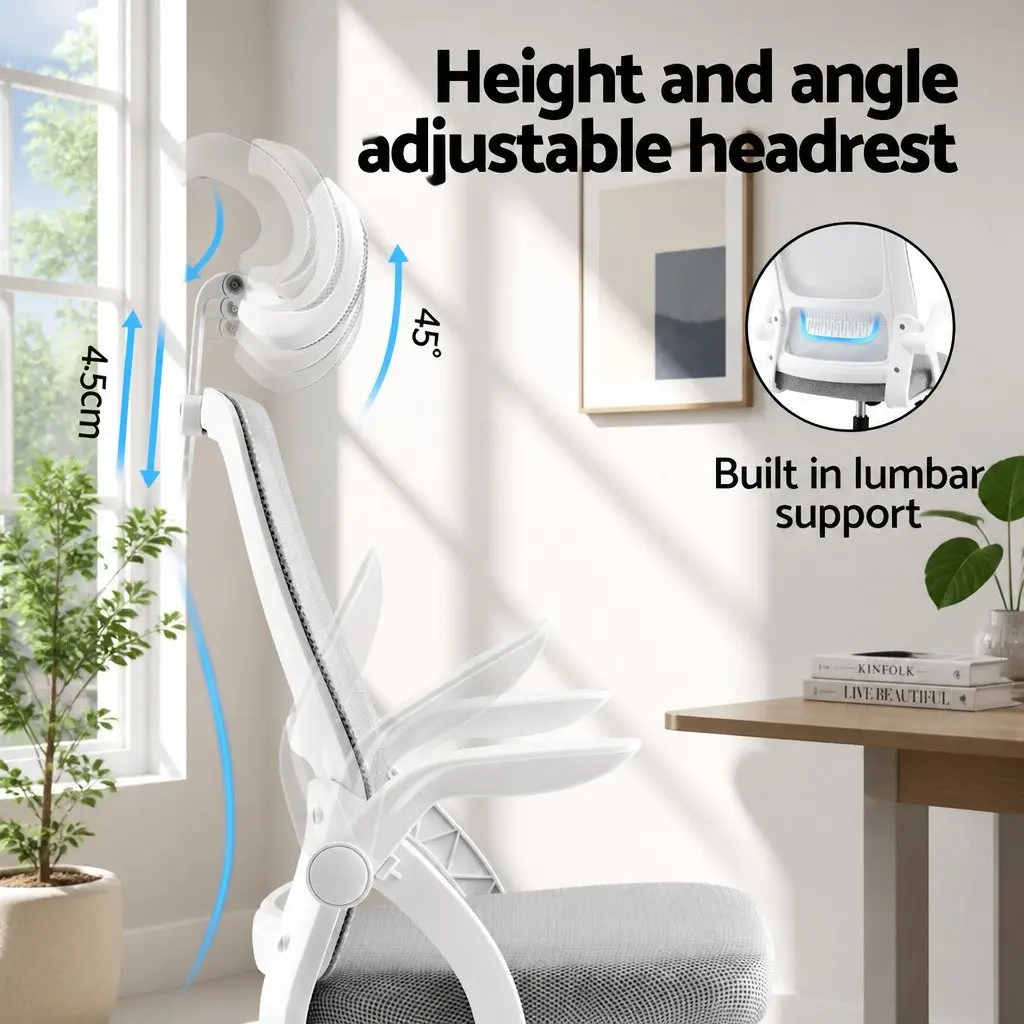 Ergonomic Office Chair High-Back Computer Desk Chair Adjustable Headrest Grey