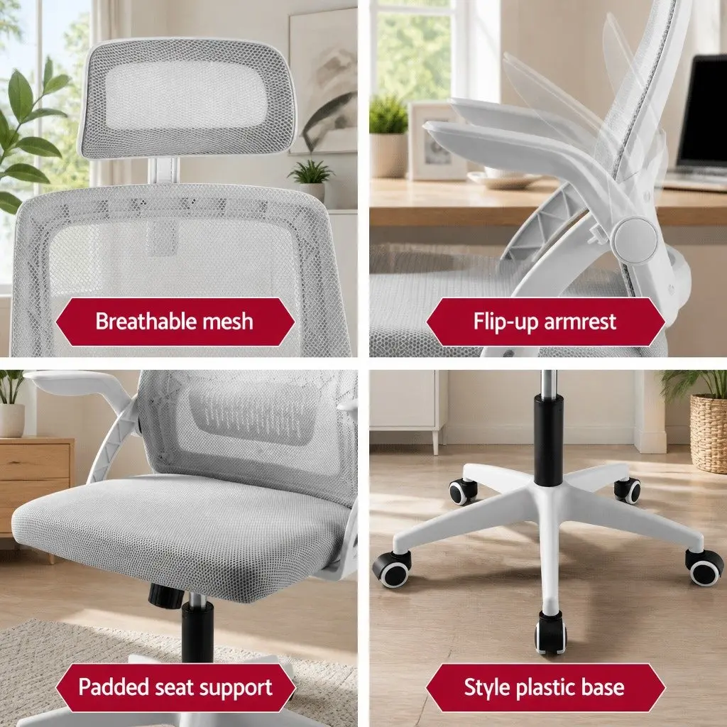 Ergonomic Office Chair High-Back Computer Desk Chair Adjustable Headrest Grey