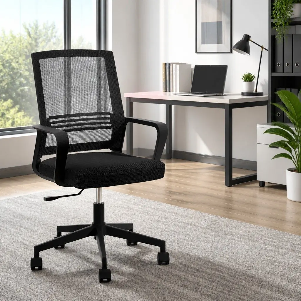 Mesh Office Chair for Work Study Gaming Mid Back Black