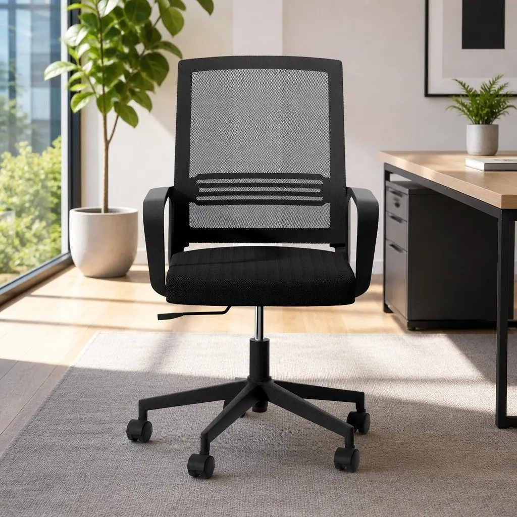 Mesh Office Chair for Work Study Gaming Mid Back Black