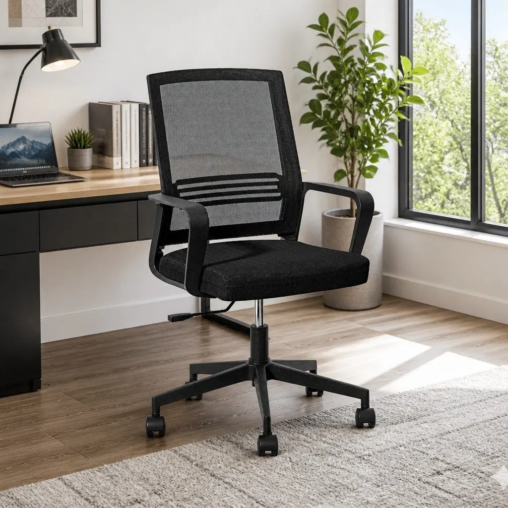 Mesh Office Chair for Work Study Gaming Mid Back Black