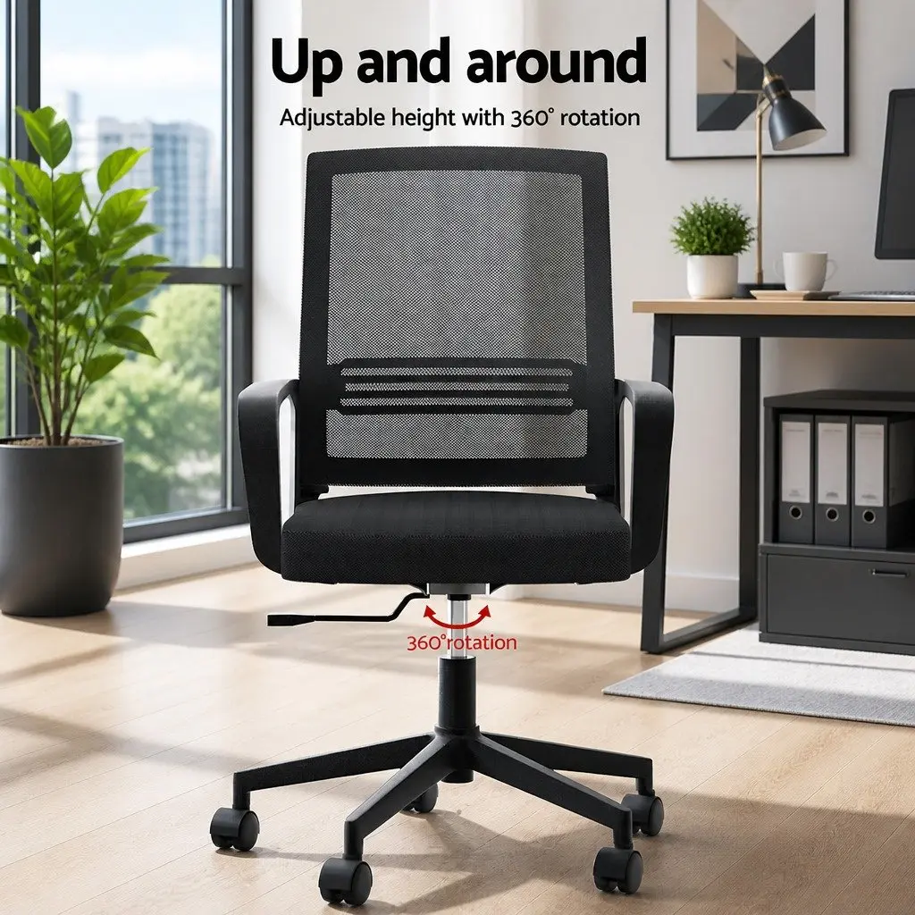 Mesh Office Chair for Work Study Gaming Mid Back Black