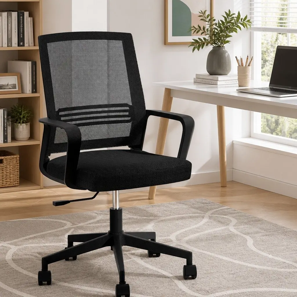 Mesh Office Chair for Work Study Gaming Mid Back Black
