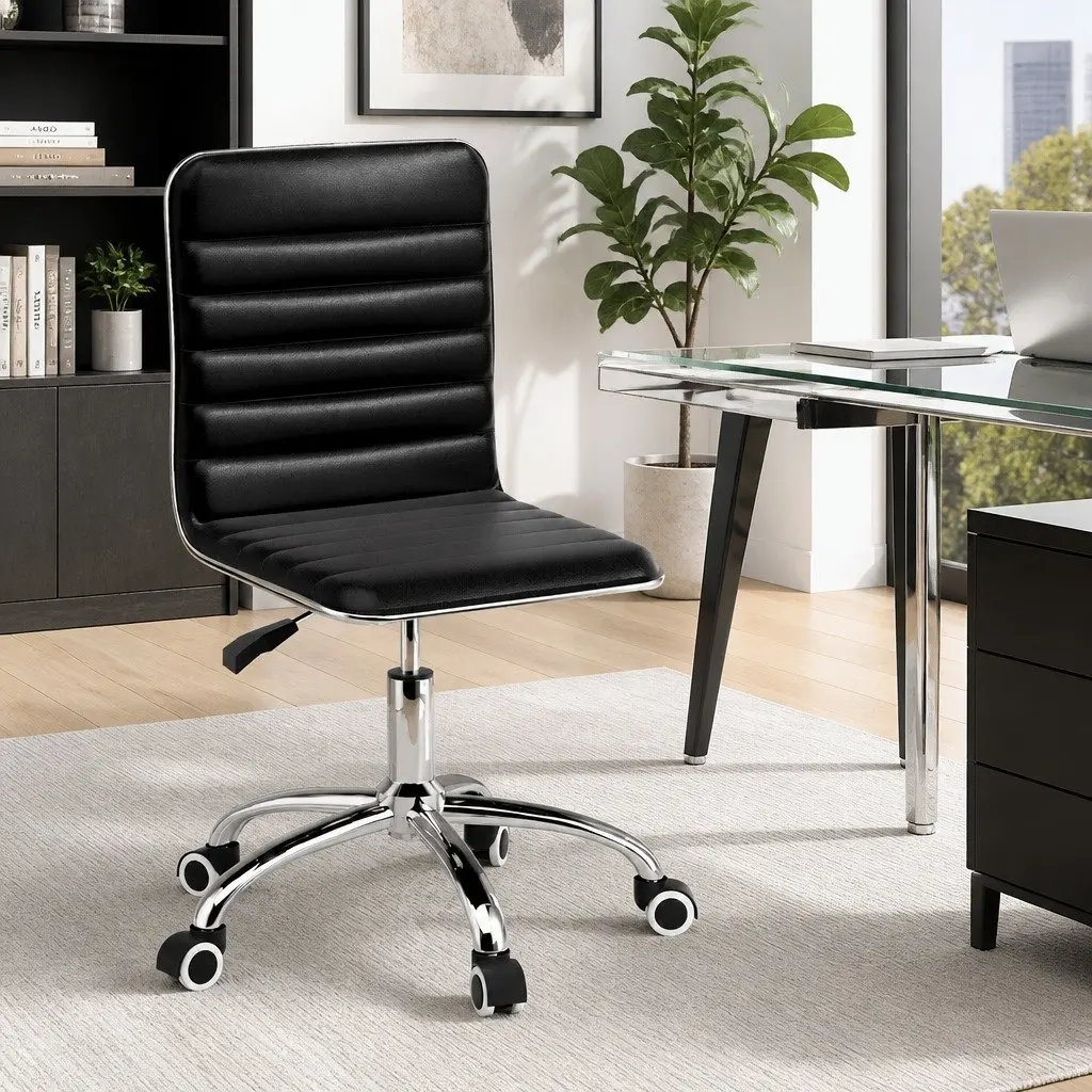 Office Chair Conference Seating Low Back Padded Swivel Desk Chair Black