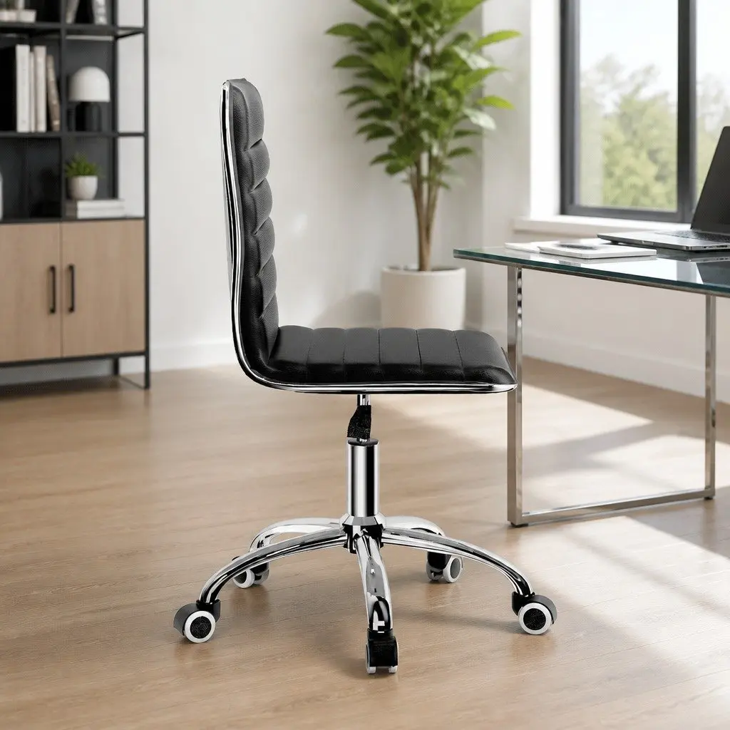 Office Chair Conference Seating Low Back Padded Swivel Desk Chair Black