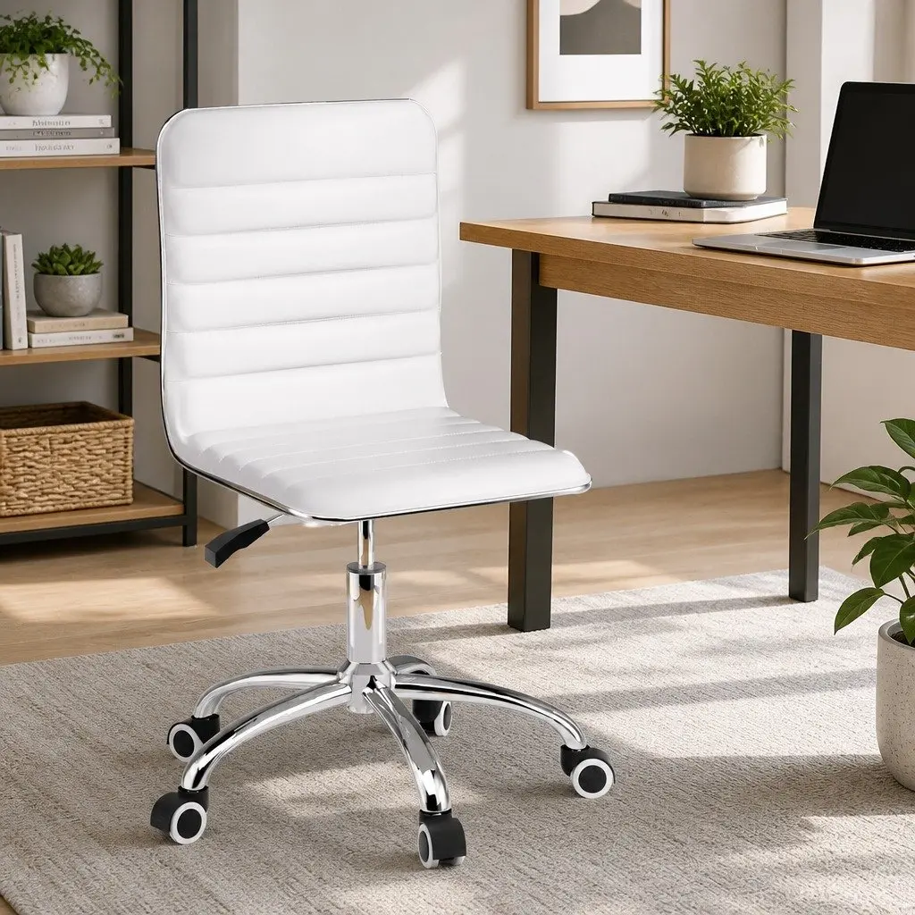 White PU Leather Low Back Office Chair