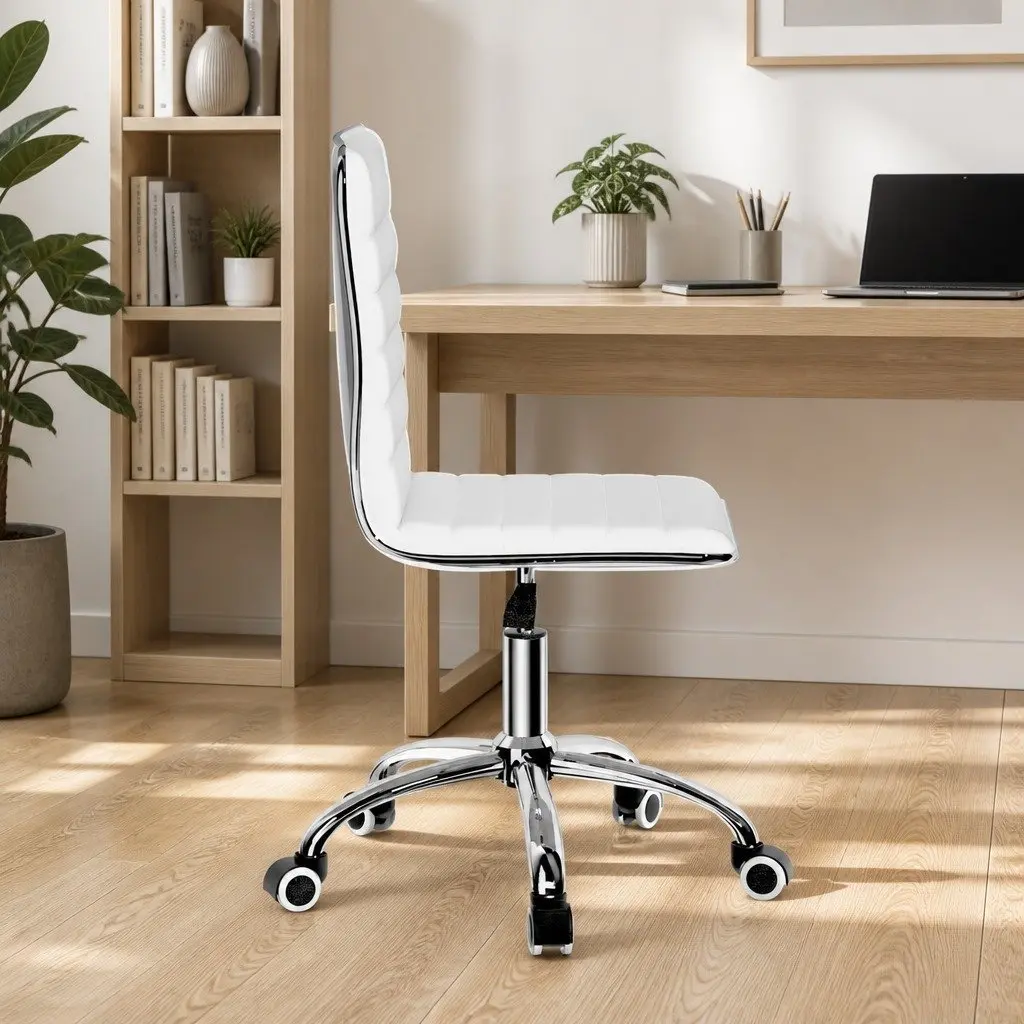 White PU Leather Low Back Office Chair