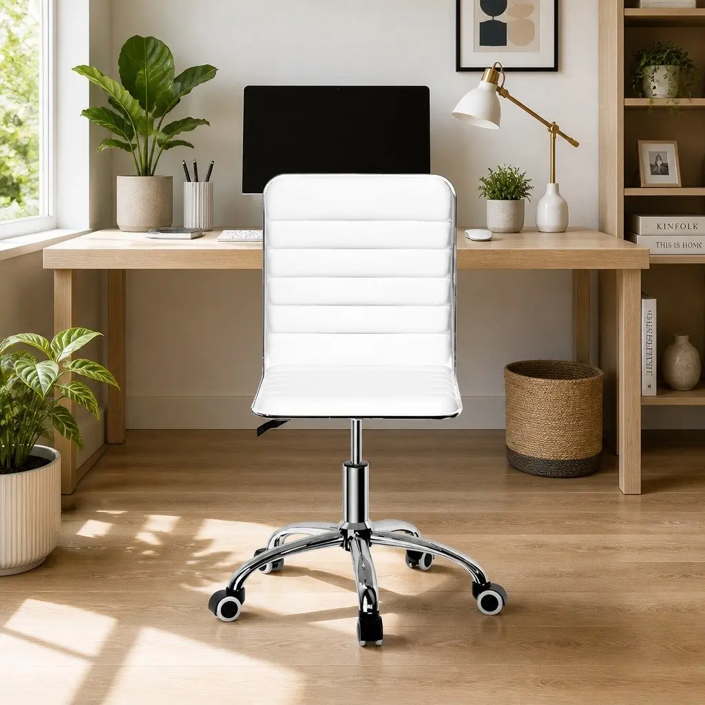 White PU Leather Low Back Office Chair