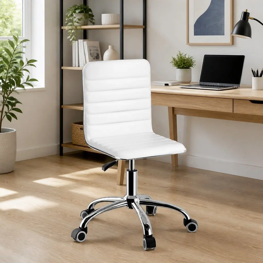 White PU Leather Low Back Office Chair