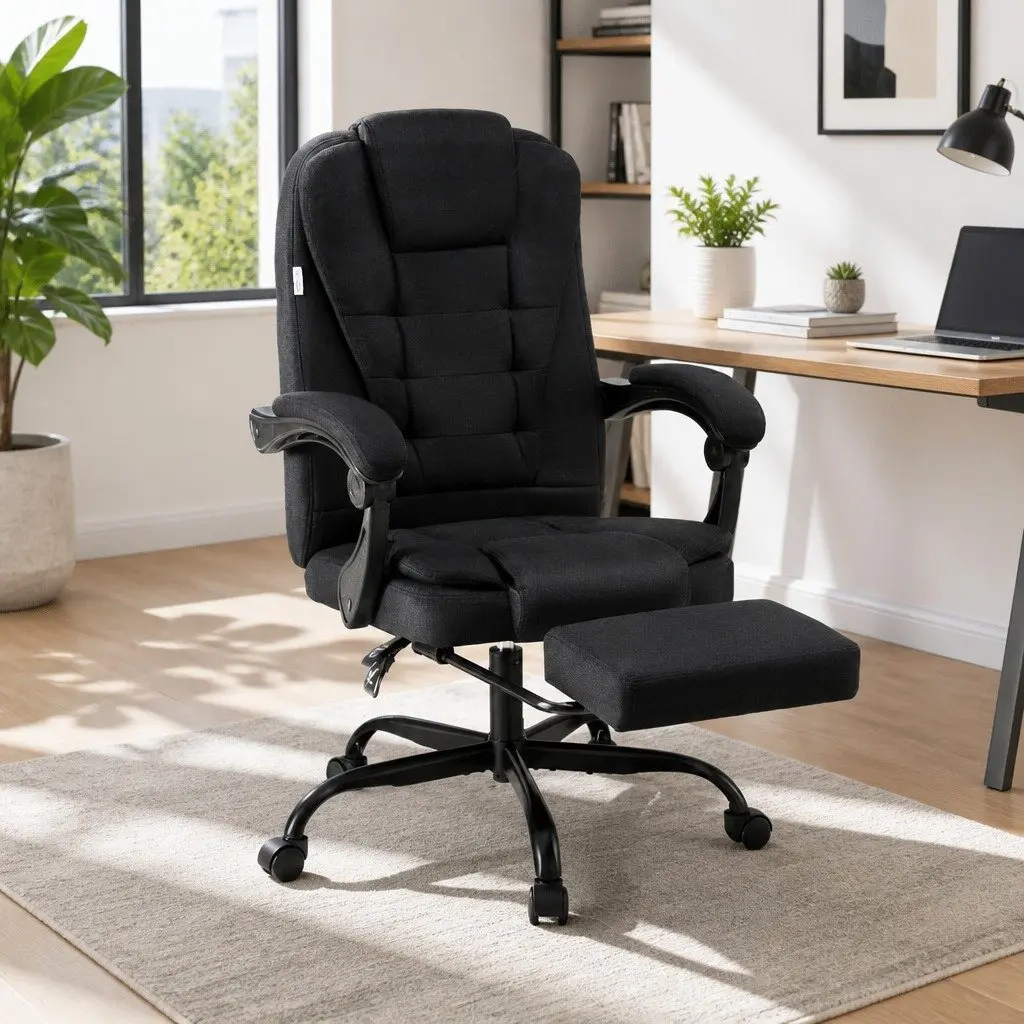 Executive Office Chair High-Back Racing Computer Desk Seat with Footrest Black