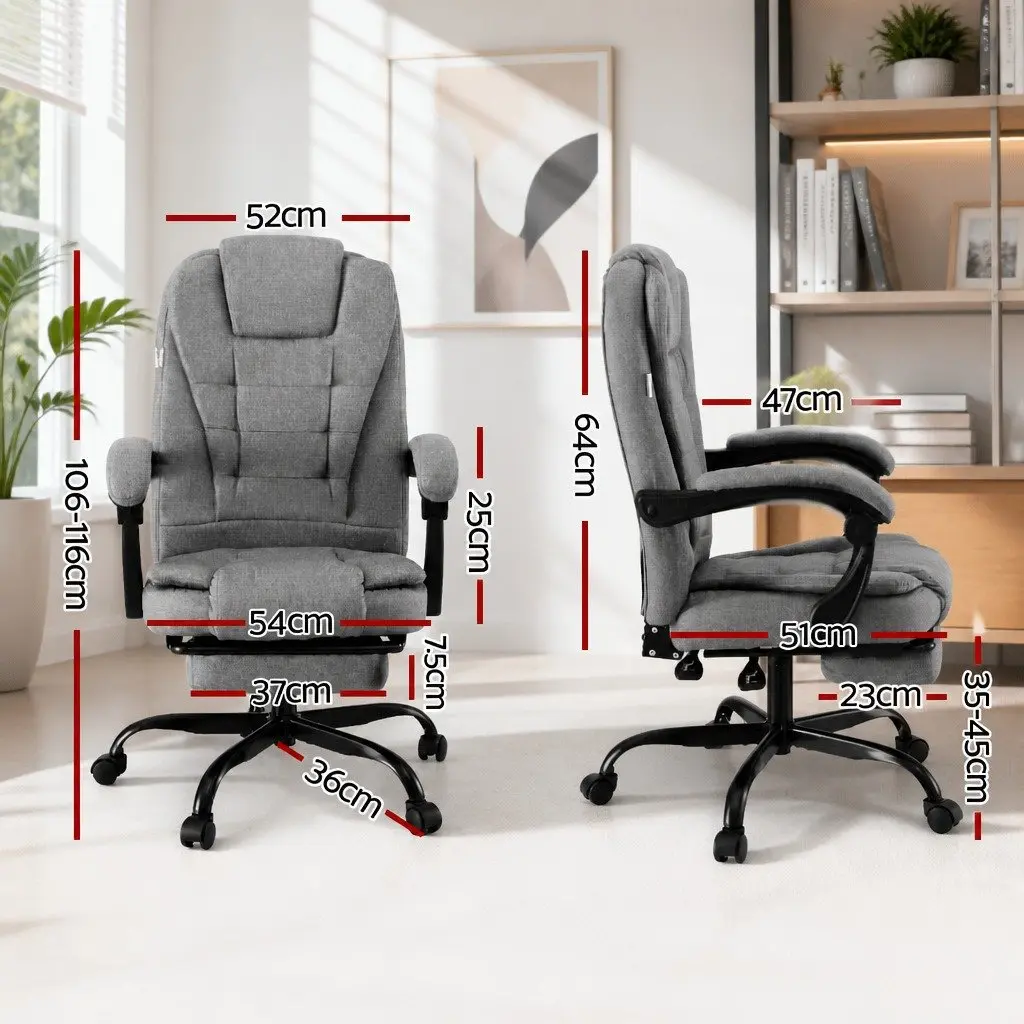 Office Chair for Office and Home Grey Fabric High Back 360° Swivel with Retractable Footrest