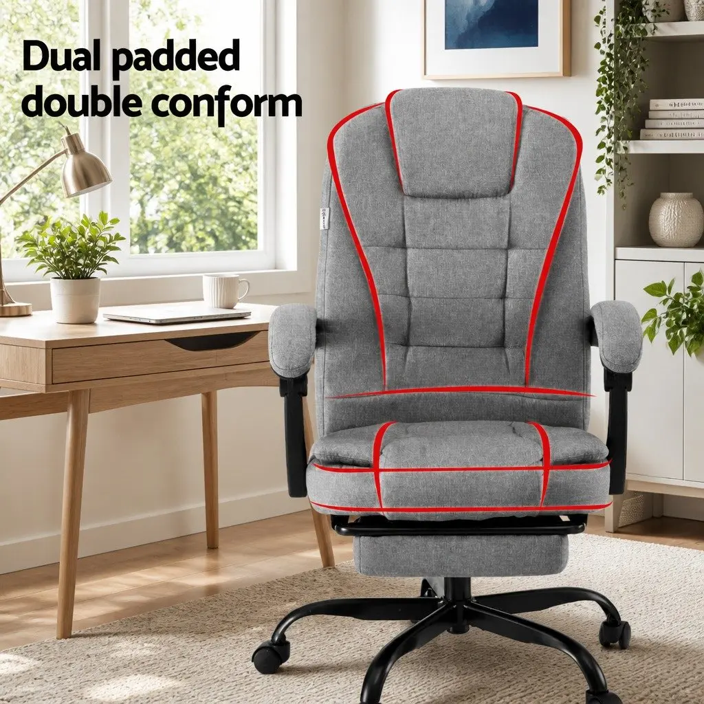 Office Chair for Office and Home Grey Fabric High Back 360° Swivel with Retractable Footrest