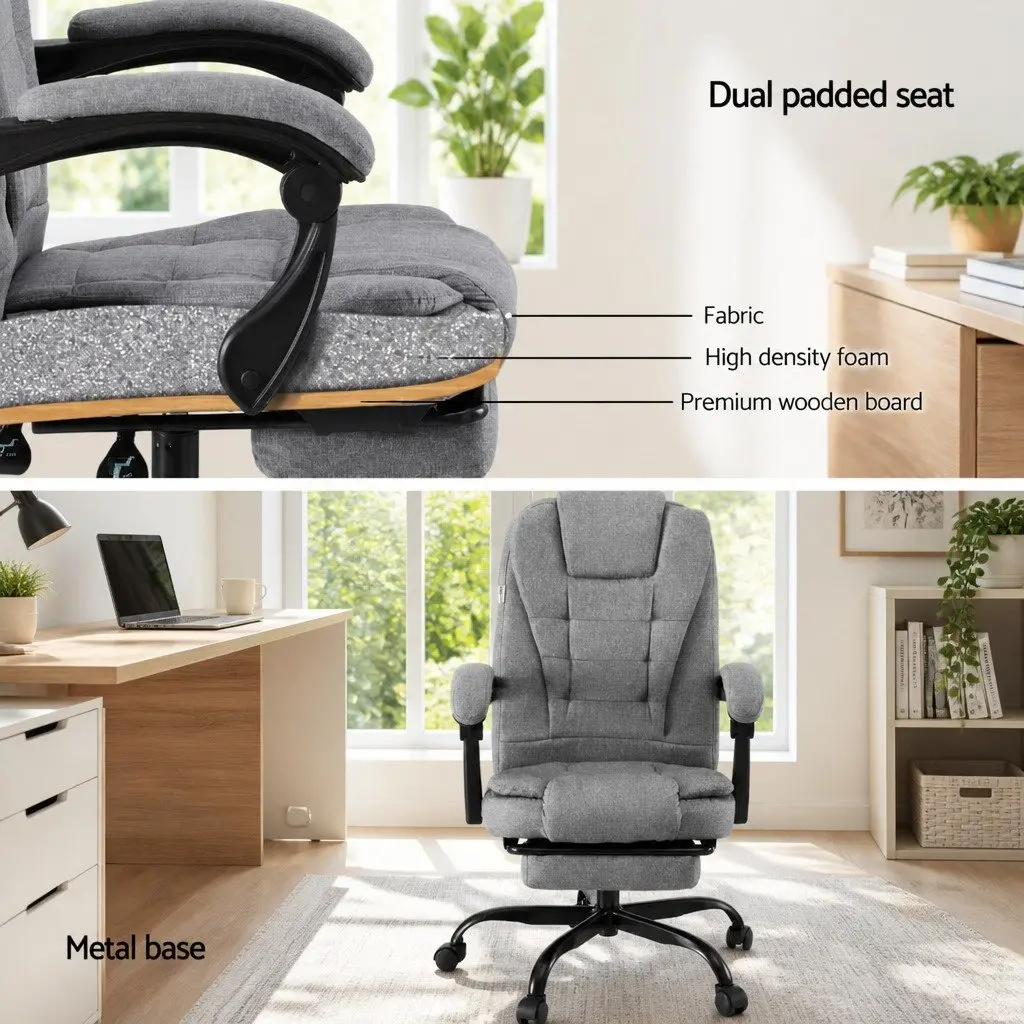 Office Chair for Office and Home Grey Fabric High Back 360° Swivel with Retractable Footrest