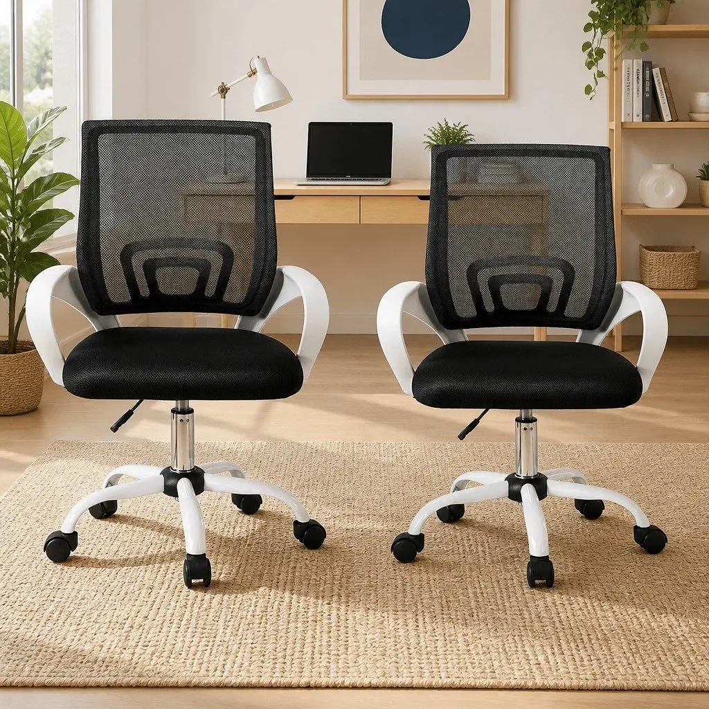 White Mid-Back Mesh Office Chairs x2